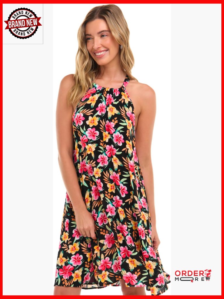 High Neck Swimsuit Cover Up Dress Wrinkled Rayon Adjustable Tie Back